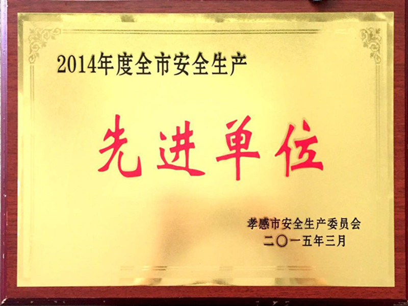 孝感市2014年度全市安全生產(chǎn)先進單位-201503.jpg